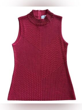 Vintage Mock Neck Sweater Tank Top Beaded Ribbed Y2K Boutique Statement Event S